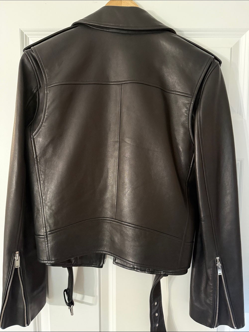 Theory Black Lambskin Leather Moto Jacket with Belted Hem - Picture 7 of 7